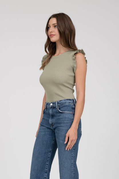 RUFFLE SLEEVELESS SWEATER KNIT TOP
