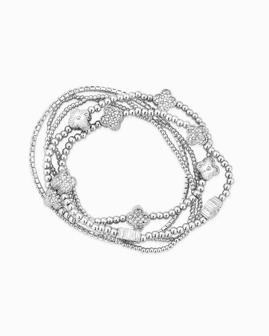 Pave Clover and CCB Bead Bracelet Set of 5