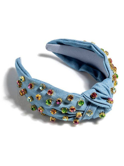 EMBELLISHED DENIM KNOTTED HEADBAND