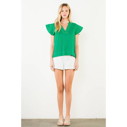 Stitched V-Neck Short Sleeve Top