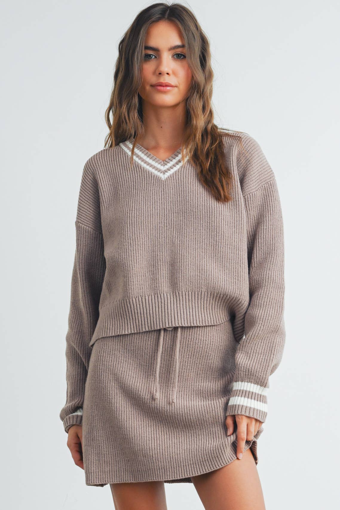 Striped V-Neck and Sleeve Sweater