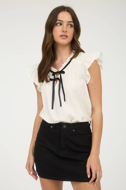 CONTRAST FRONT TIE BLOUSE