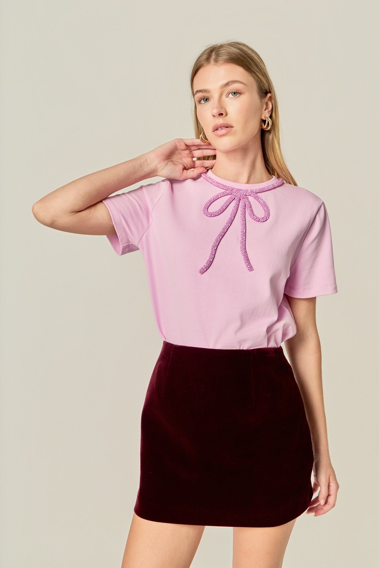 Beaded Bow T-shirt - Lilac