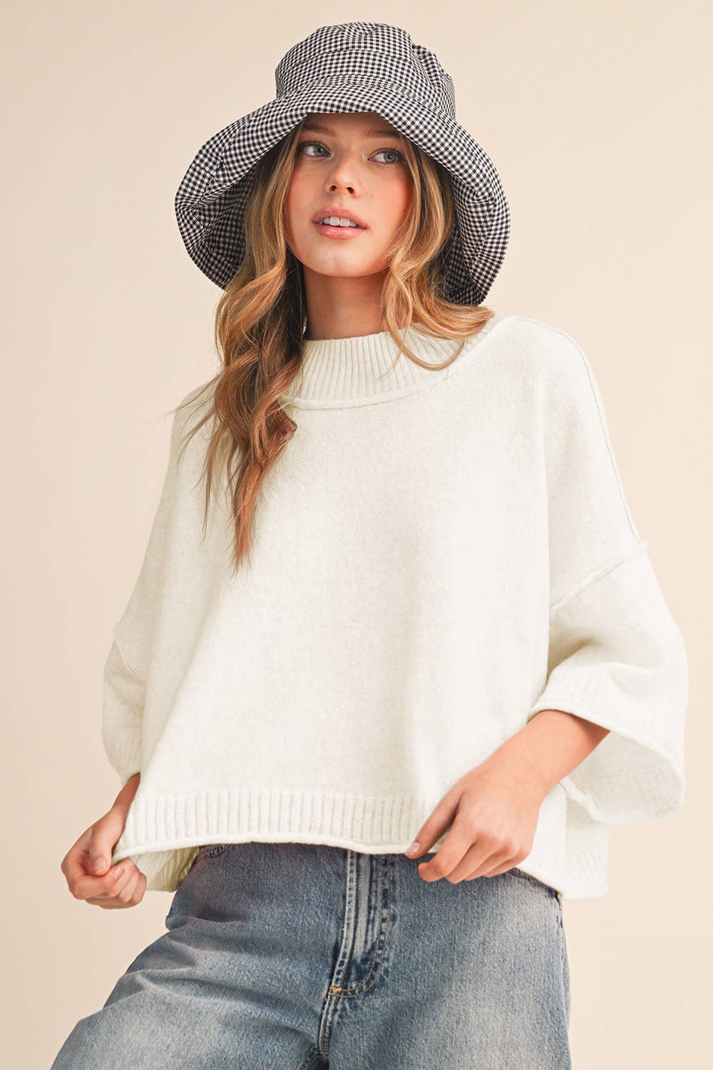 Mock Neck Short Sleeve Sweater
