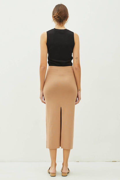 KNITTED HIGH RISE MIDI SKIRT