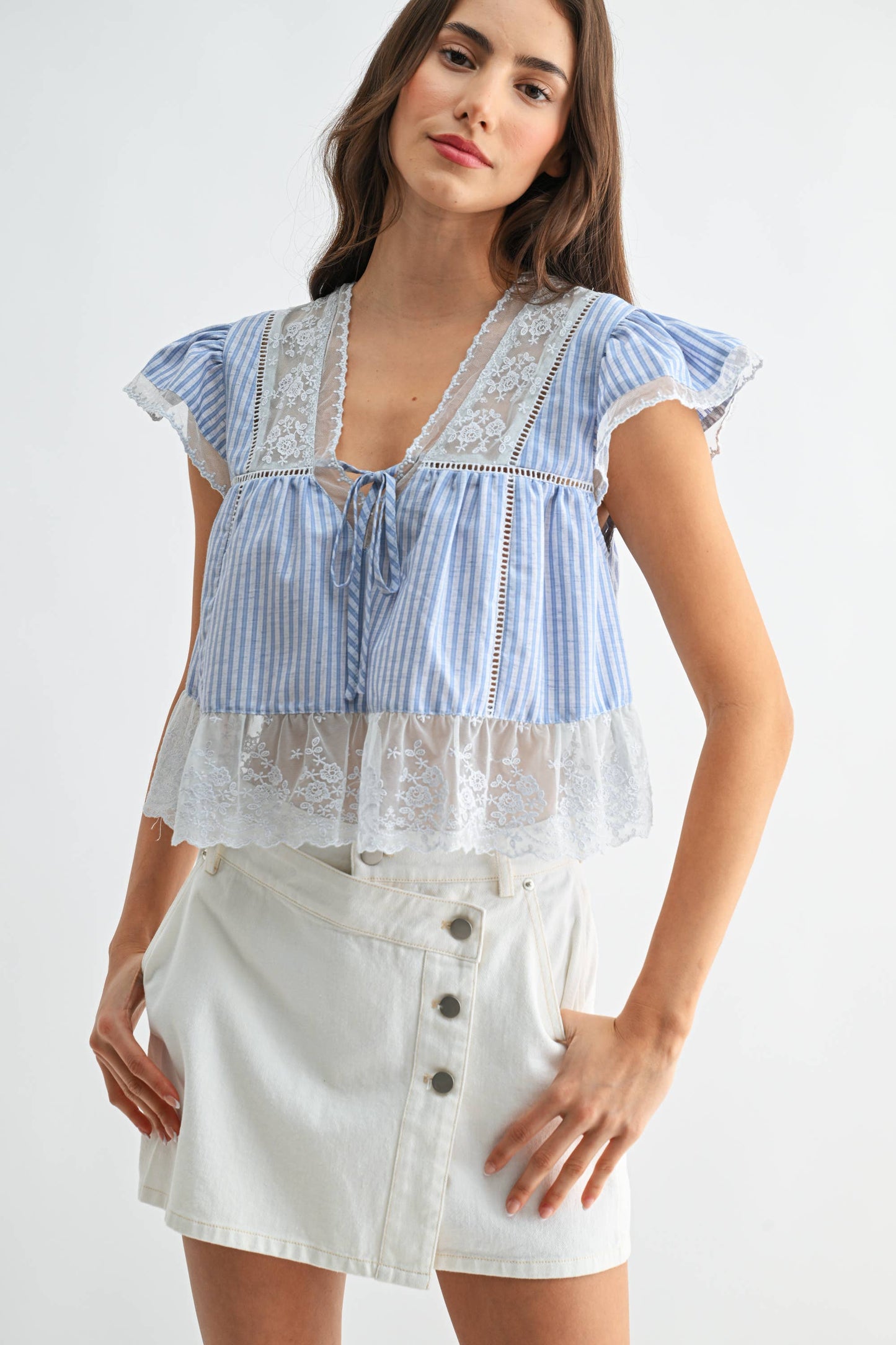 CST10128J LACE-TRIMMED BLOUSE