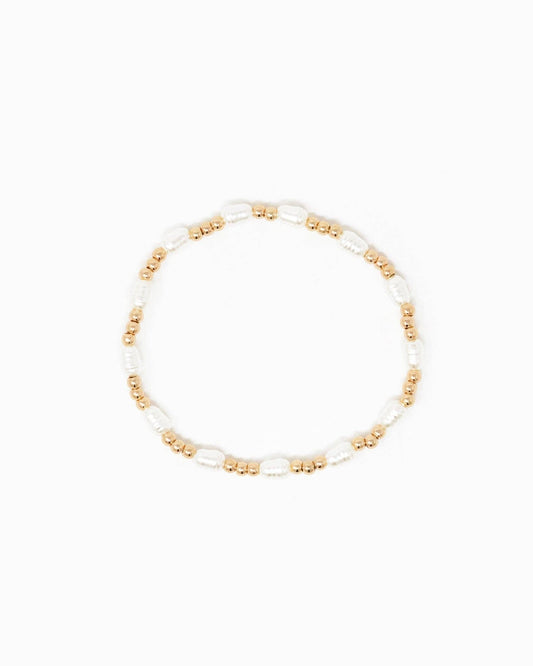 Oval Pearl Gold Ball Stretch Bracelet