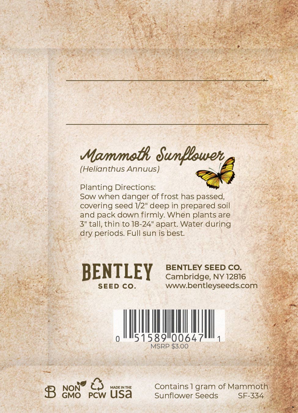 Happy Birthday - Sunflower - Mammoth Sunflower Seed Packets