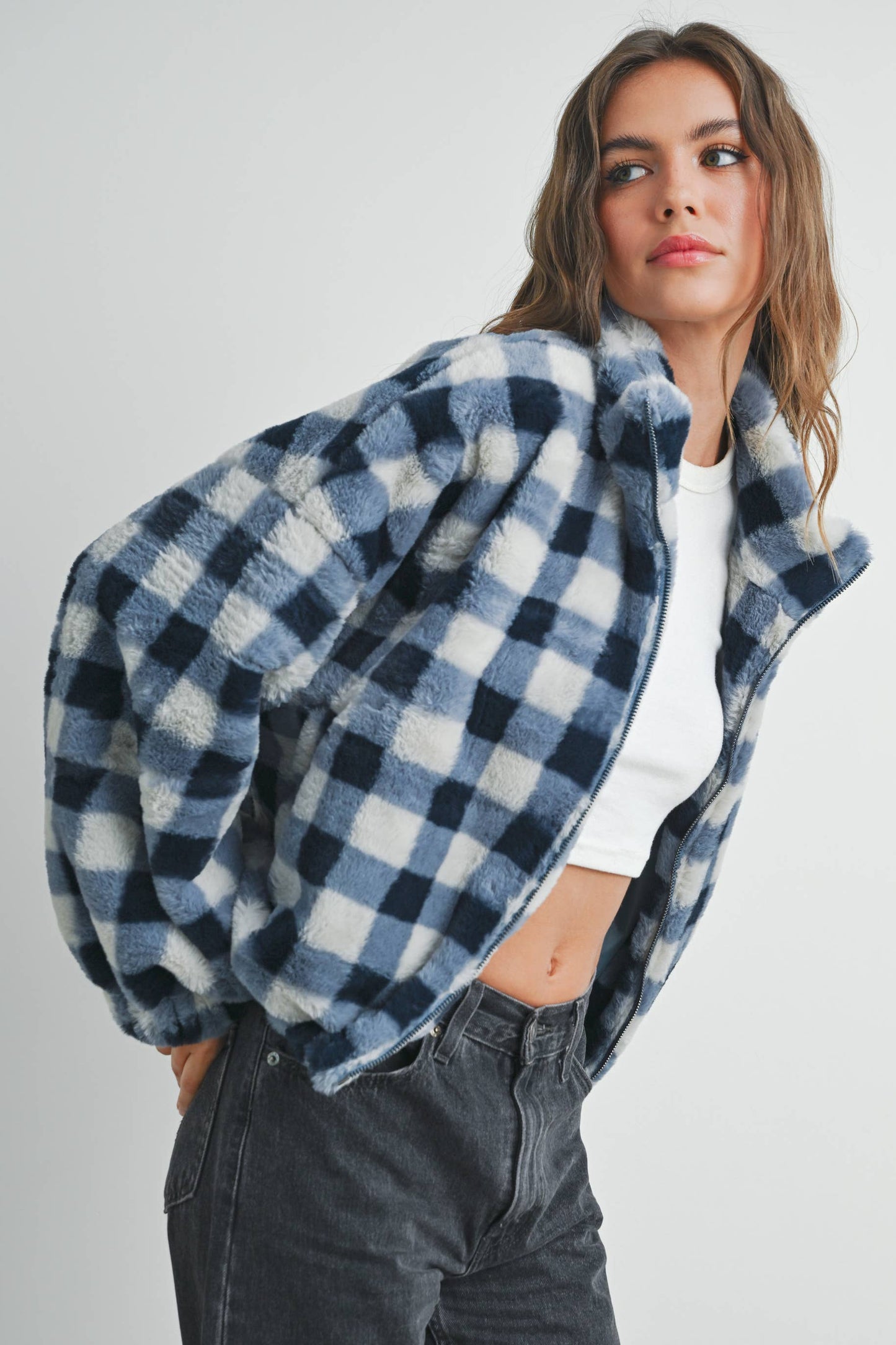 Drop Shoulder Plaid Jacket