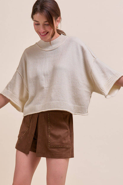 Mock Neck Short Sleeve Sweater