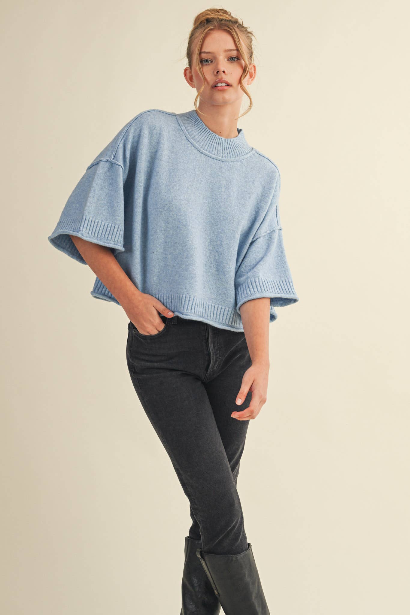Mock Neck Short Sleeve Sweater