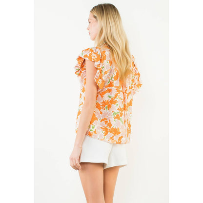 Flowy Sleeve Floral Print V-Neck Top