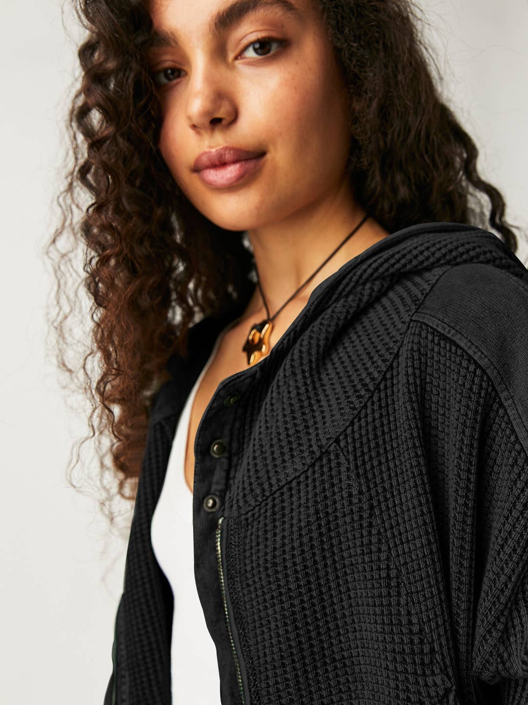 Full zip waffle cropped hoodie