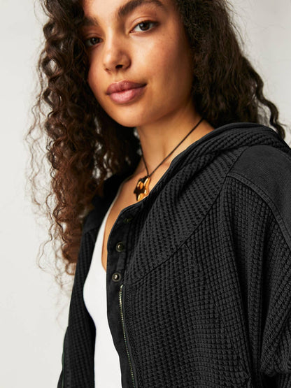 Full zip waffle cropped hoodie