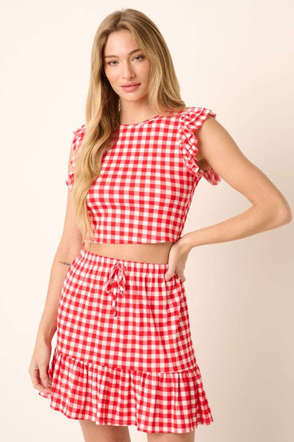 GINGHAM RUFFLE DETAIL CROP TOP