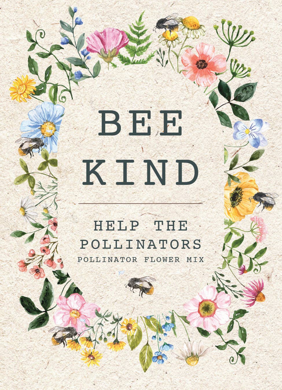 Bee Kind Help Pollinators Kraft Bee - Flower Mix Seed Packets