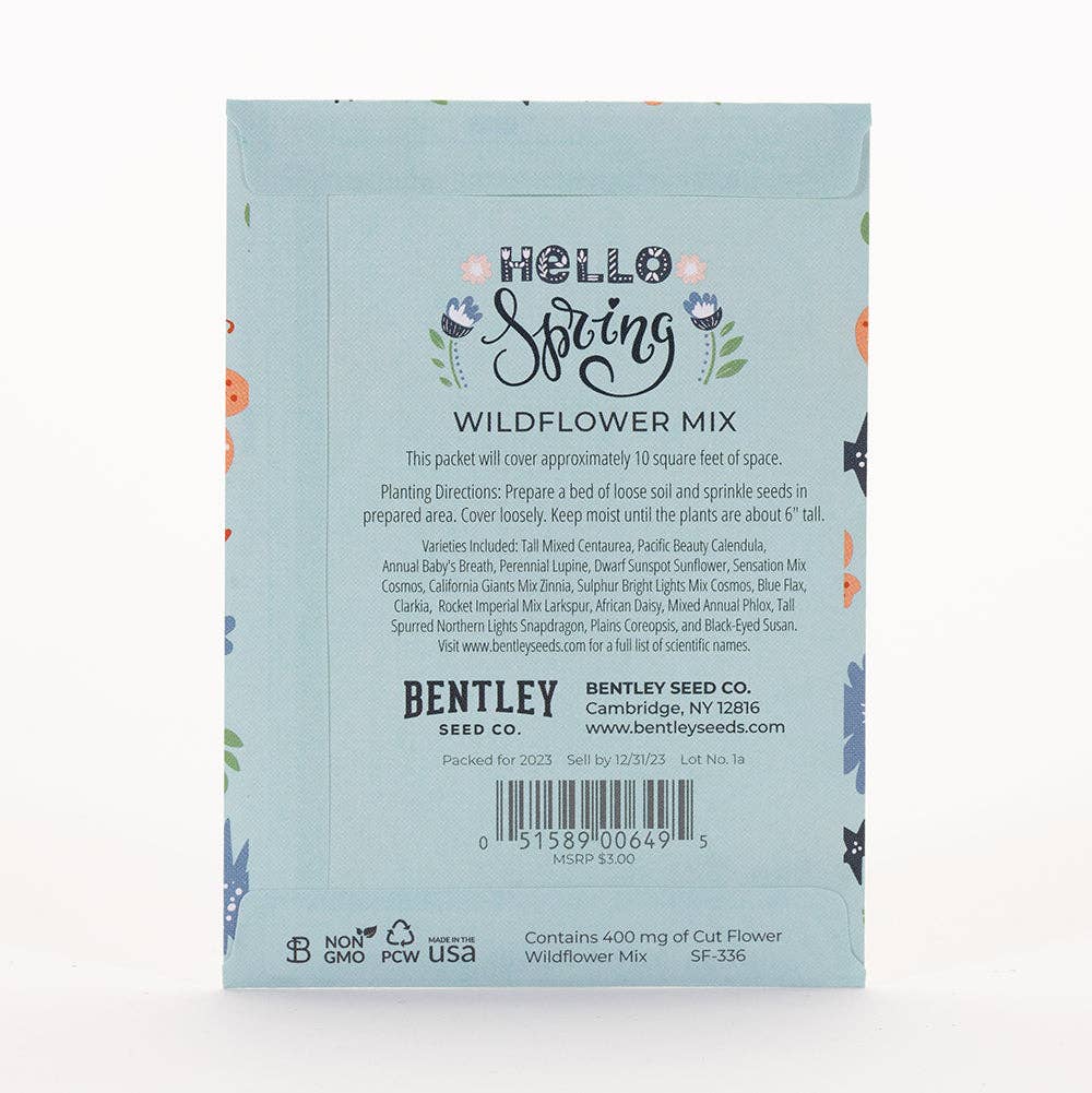 Hello Spring Blue Background - Wildflower Mix Seed Packets
