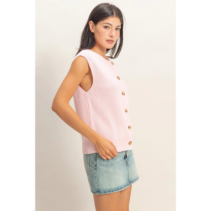 Sleeveless Button-Up Ribbed Vest