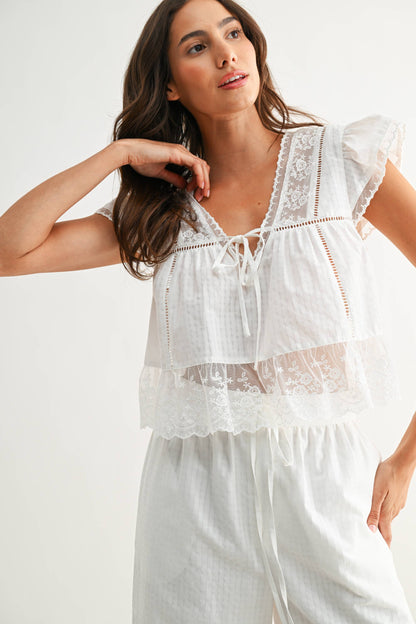 CST10128J LACE-TRIMMED BLOUSE