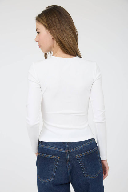 RIBBED LONG SLEEVE BUTTON DOWN KNIT TOP