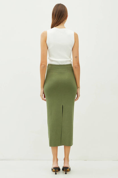 KNITTED HIGH RISE MIDI SKIRT