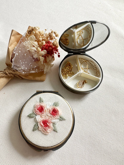 Floral Embroidered Round Compact