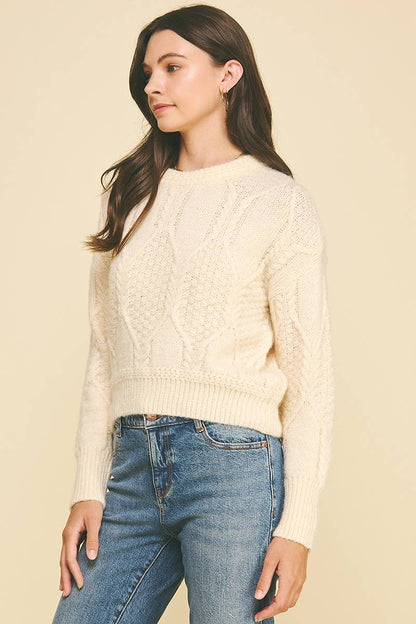 TEXTURED CROP KNIT SWEATER