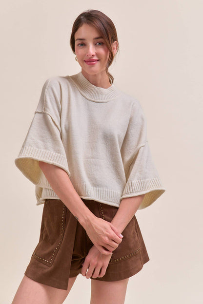 Mock Neck Short Sleeve Sweater