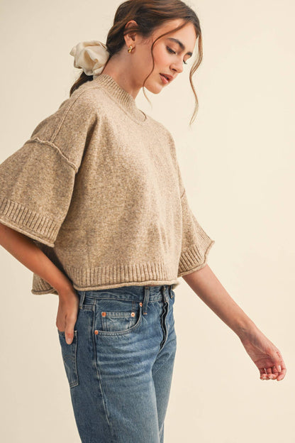 Mock Neck Short Sleeve Sweater