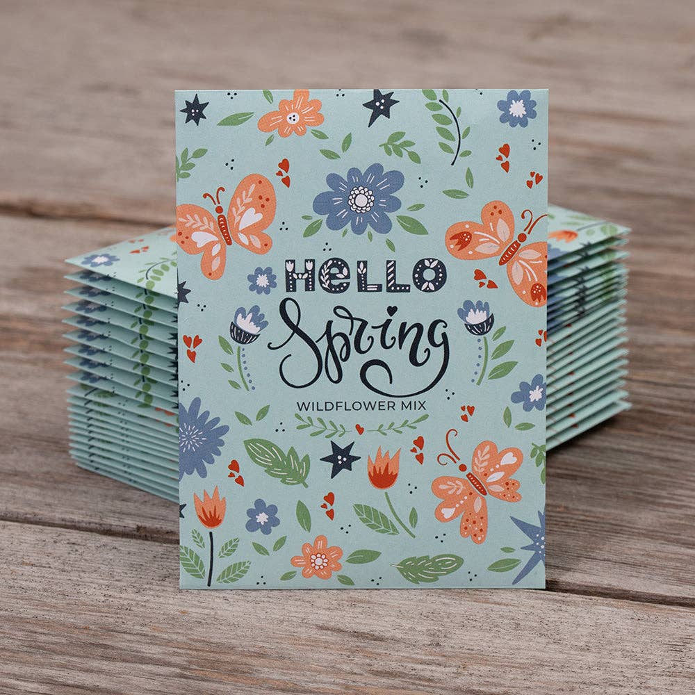 Hello Spring Blue Background - Wildflower Mix Seed Packets