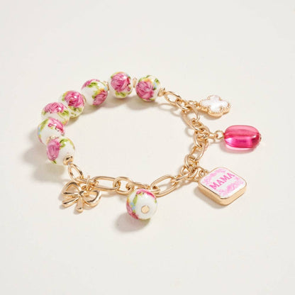 7.25 Inch Ceramic Floral Bead Mama Charm Bracelet