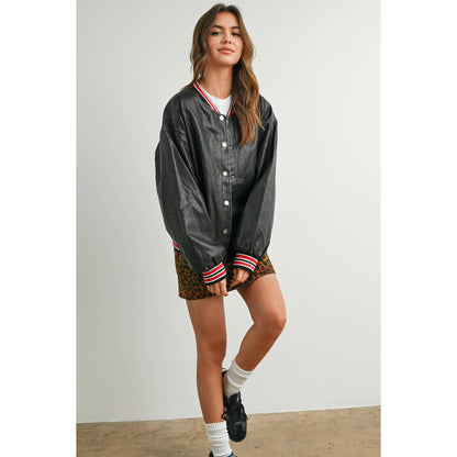 Snap-Button Varsity Bomber Jacket