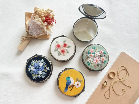 Floral Embroidered Round Compact