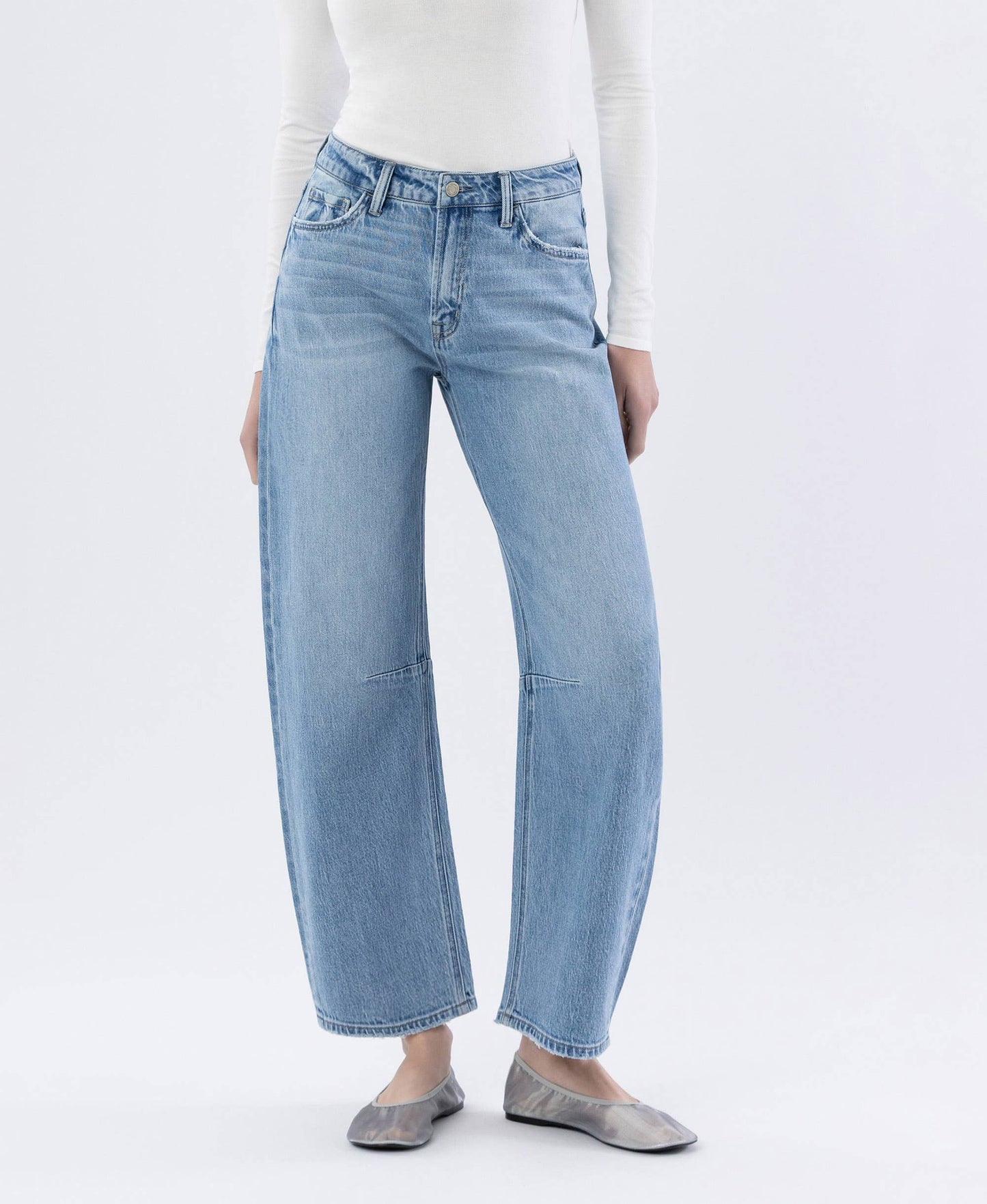 HIGH RISE MEDIUM LIGHT WASH WIDE BARREL JEANS