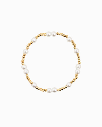 Unique Gold Ball Beaded Pearl Stretch Bracelet Set of 5