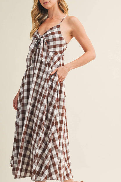 TIE-FRONT GINGHAM DRESS