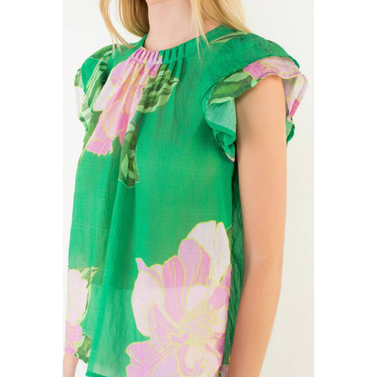 Floral Print Flutter Sleeve Top