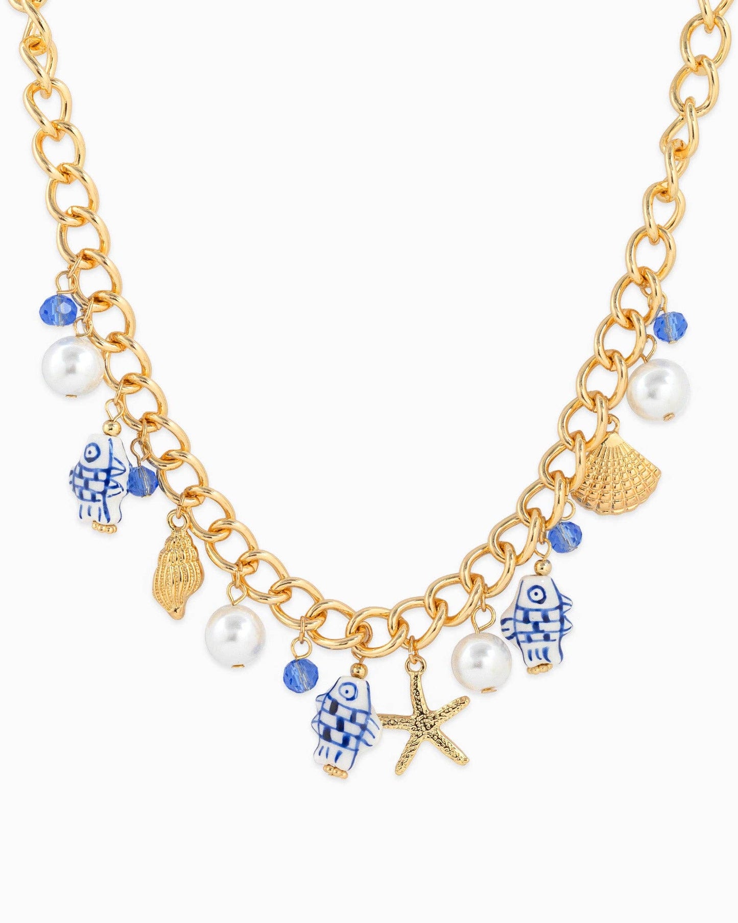 Sea Life Marine Blue Fish Ceramic Charm Necklace