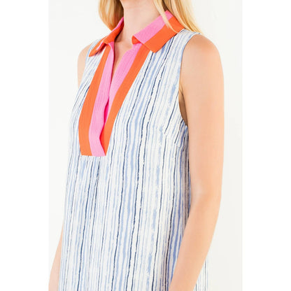 Sleeveless Striped Pattern V-Neck Dress