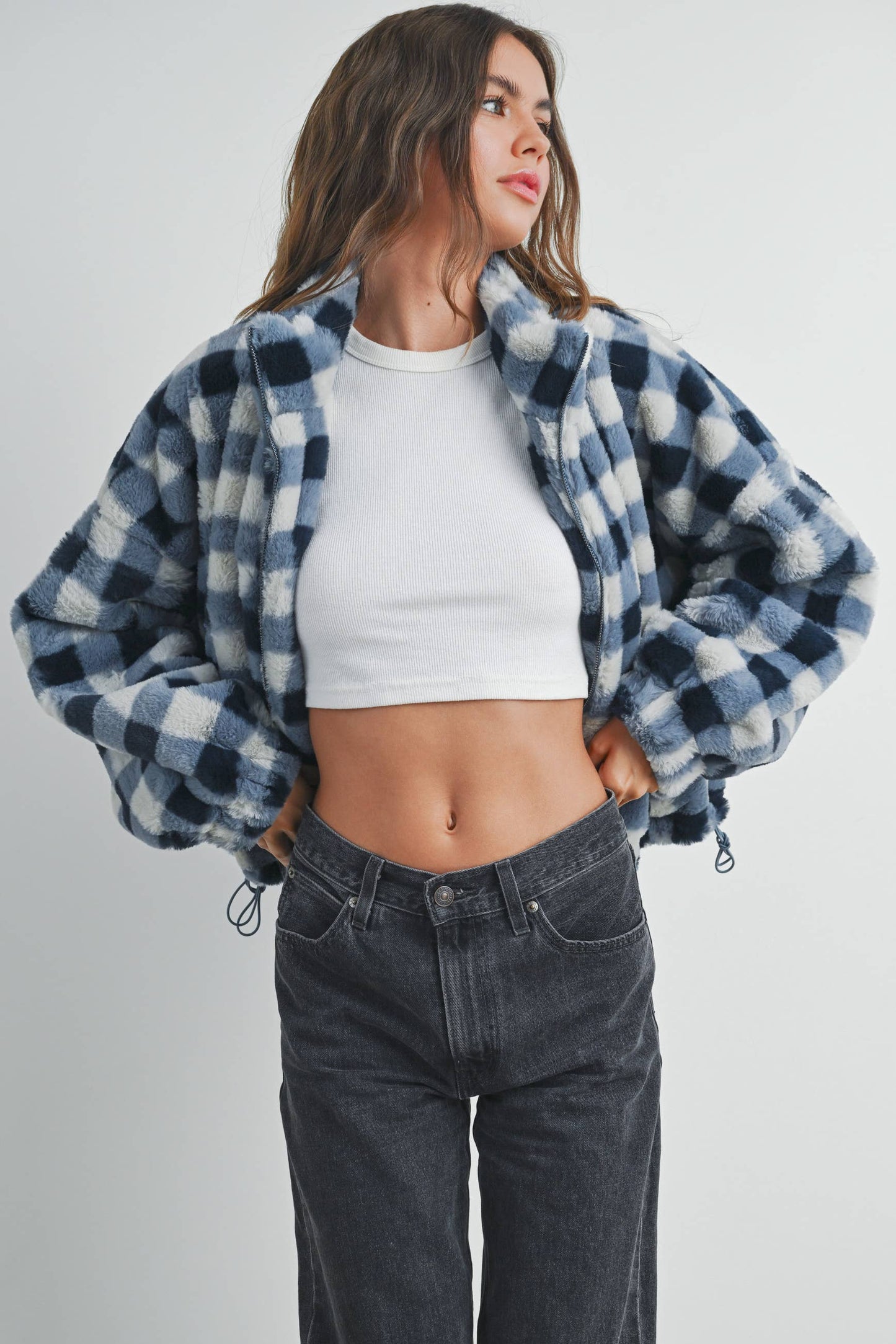 Drop Shoulder Plaid Jacket