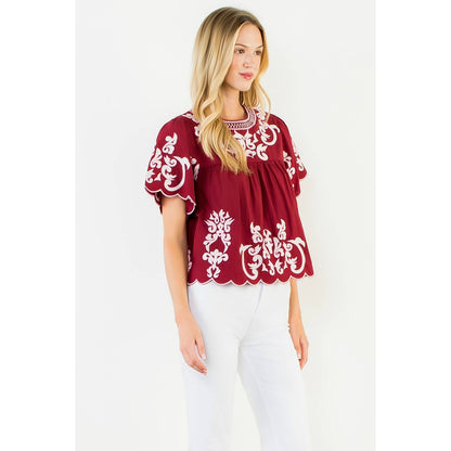 Flutter Sleeve Embroidery Detail Top
