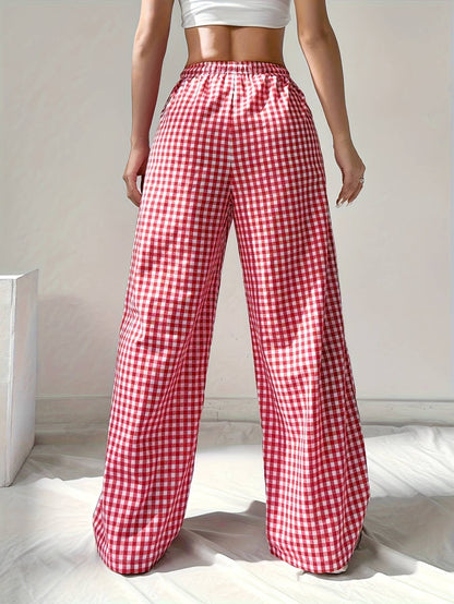 Red Gingham Wide Leg Pants