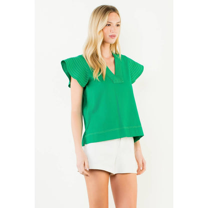 Stitched V-Neck Short Sleeve Top