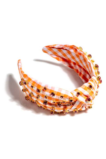 EMBELLISHED GINGHAM KNOTTED HEADBAND