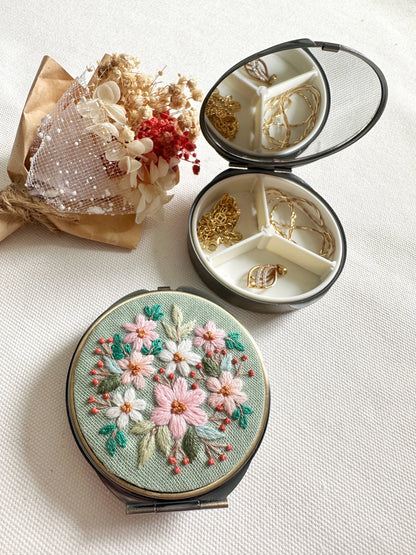 Floral Embroidered Round Compact