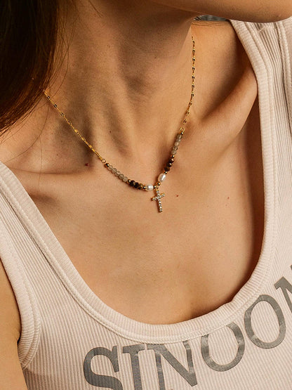 Lumiere Beaded Cross Necklace