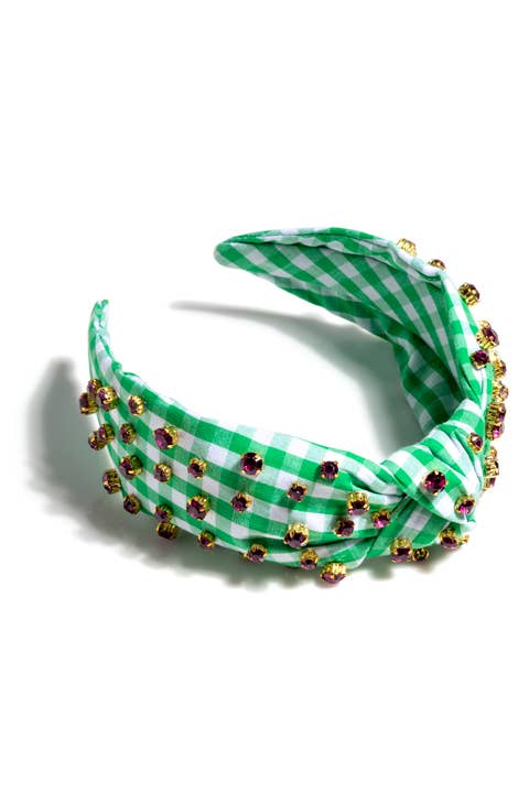 EMBELLISHED GINGHAM KNOTTED HEADBAND