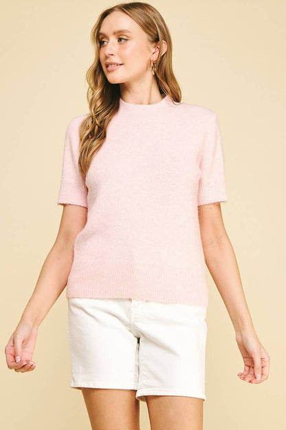 SOFT YARN SHORT SLEEVE SWEATER TOP