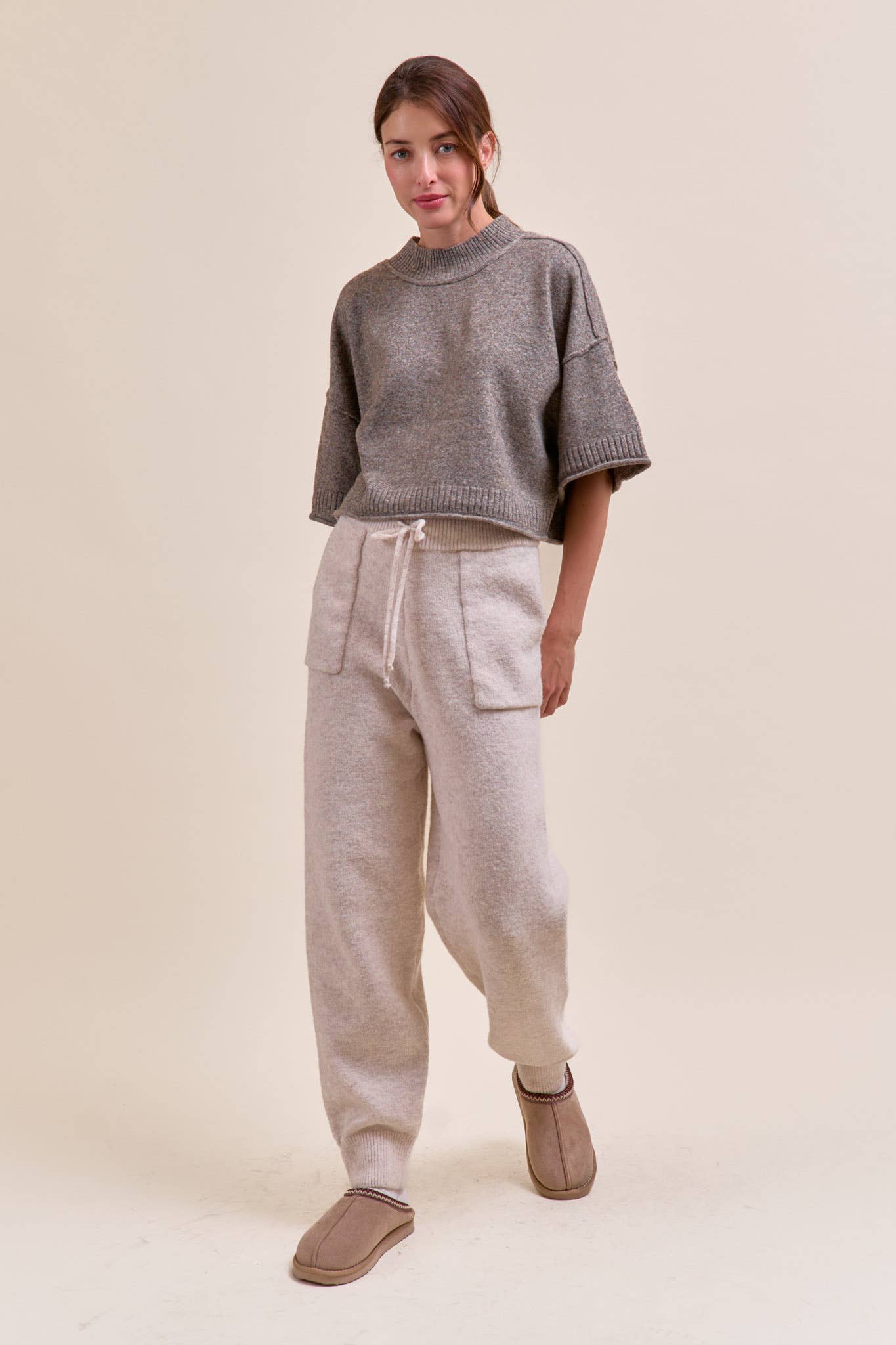 Mock Neck Short Sleeve Sweater