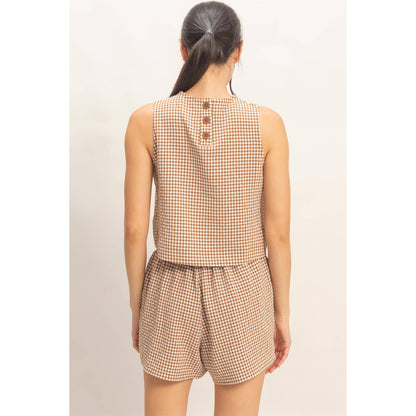 Gingham Checkered Sleeveless Top And Skort Set